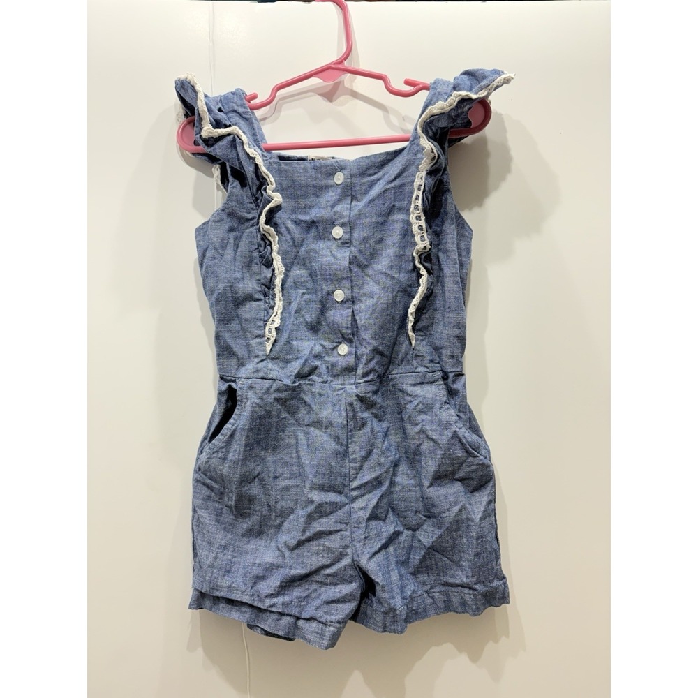 Hope &‎ Henry Girls Size 4 Chambray Ruffled Romper